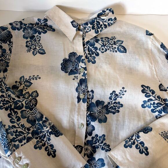 CHICO'S 100% Linen Watercolor Floral Print Button Front Shirt Size 14/L - Picture 7 of 14